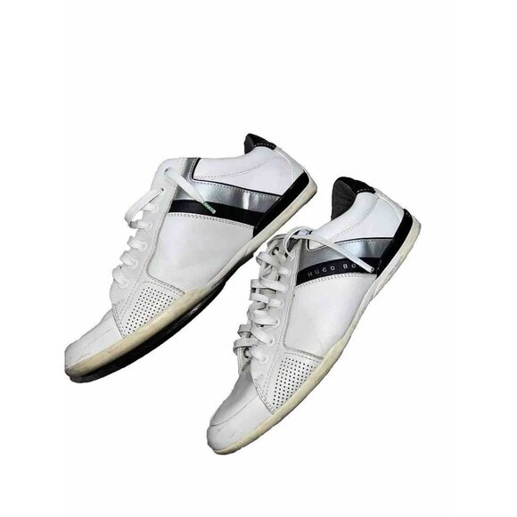 HUGO BOSS Saturn Men Lowp Lux Trainers White Leather Size 41 - Picture 1 of 8